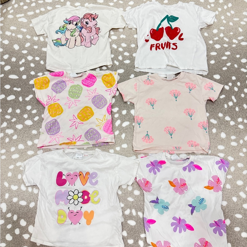 Lot of 6 Zara Kids graphic tee my little pony toddler floral cherry short sleeve